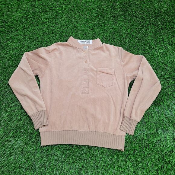 Vintage 70s Velour MOD Shirt Womens Small 17x19 Light Brown - Picture 1 of 8